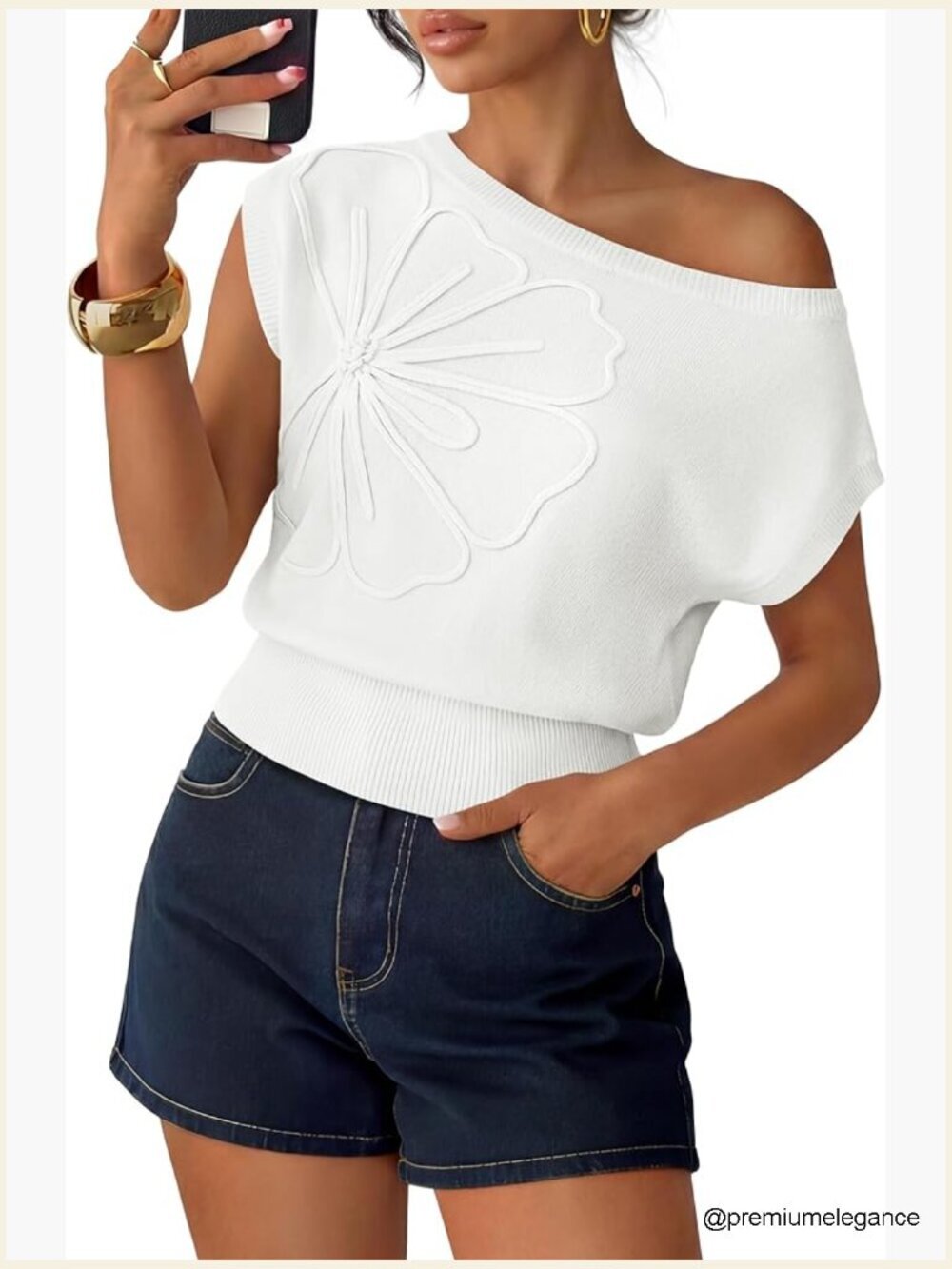 Floral Knit Off Shoulder Sweater Vest Loose Fit Sleeveless Pullover Top
